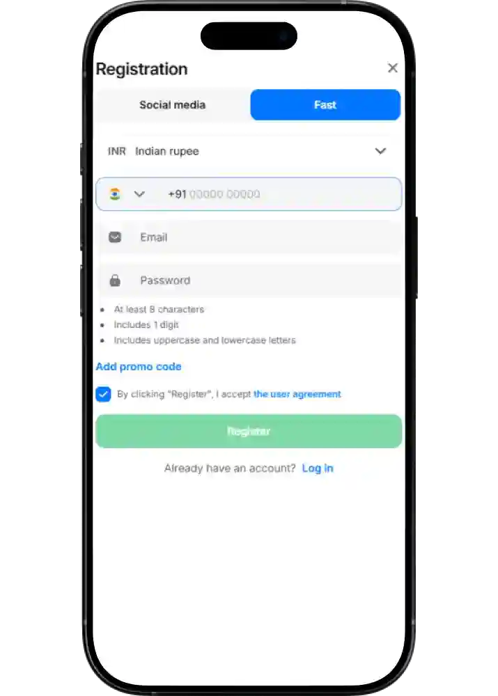 1win registration on mobile in India