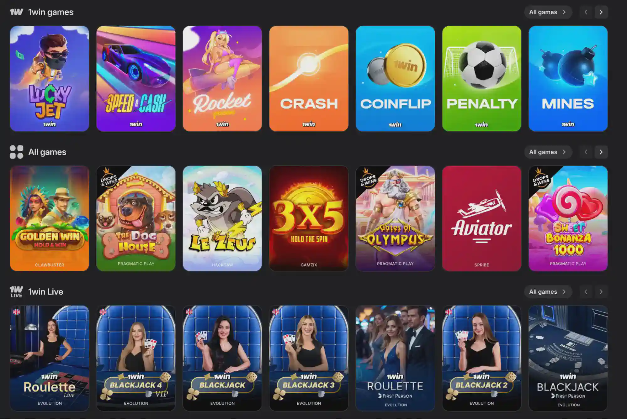 1win casino games