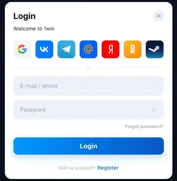 1win login process in India
